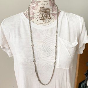 Vintage Long Silver Metal Diamond Link Chain Necklace